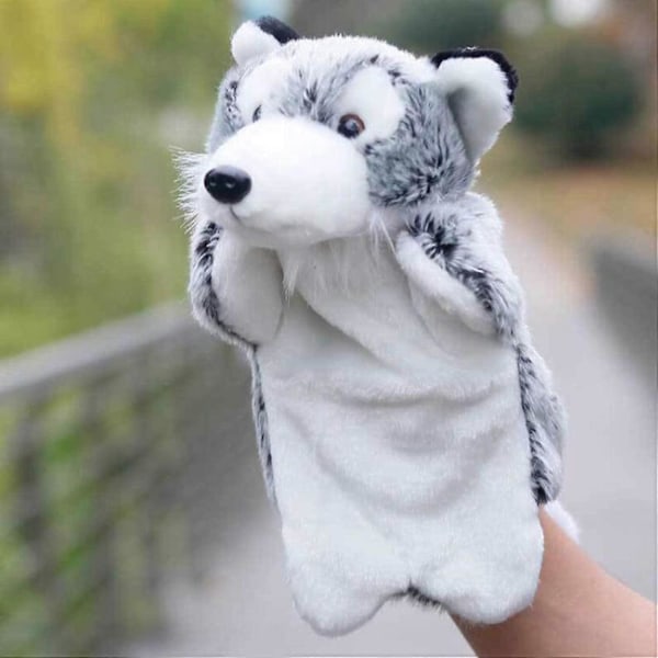 Plush Husky Handdockor Hundar Stoppade Djur Leksaker för Fantasifull Lek Strumpbyxor Berättande