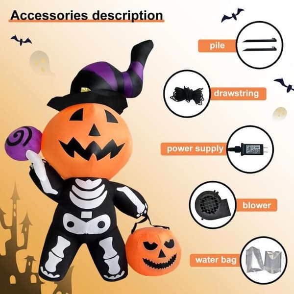 SUPFINE Halloween-dekoration, græskarhoved, oppustelig, polyester, 1,8 m FESTDEKORATION