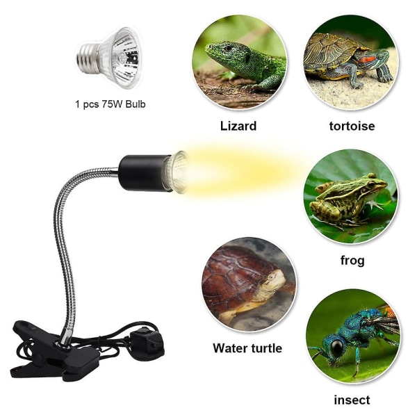 2 Paket 1*uva Uvb 75w glödlampa + 1* ljuskropp, reptillampa sköldpadda värmelampa med lång bas 360 vridbar lämplig för reptiler och