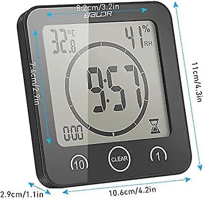 Badrumsklocka, temperaturfuktighetsklocka, LCD-display vattentät digital duschlarmklocka touch-kontroll / temperaturfuktighetsnedräkningstimer, 3