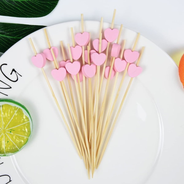 100 Pink Heart Cocktail Sticks Naturlig Bambu Cocktail Sticks Cure Cocktail Sticks Handgjorda Cocktail Sticks Spade Förrätt Smörgås Weddi