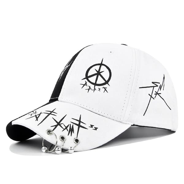 Graffiti Print Baseball Cap Koreansk Print Cap Sort Og Hvid Kamp Student Bred Skygge Cap Buet Skygge Cap