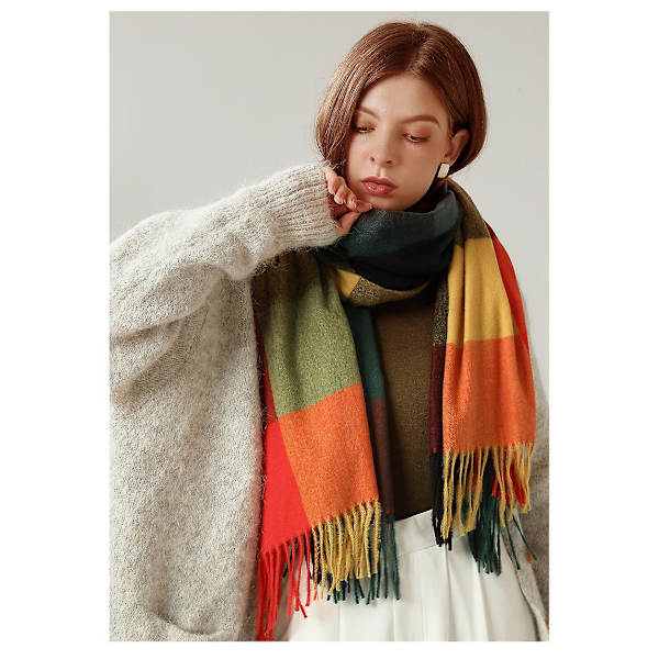Dam Scarves Vinter Lång Mjuk Varm Tartan Check Wraps Ull Spinning Tassel Sjal Stole Scarf Damer