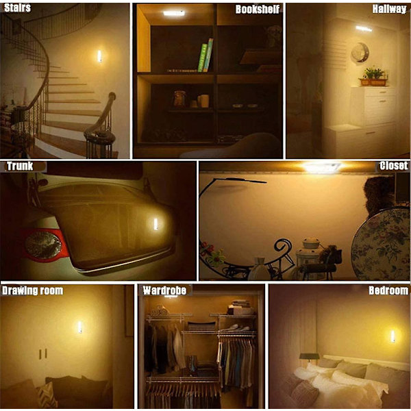 Trådløs natlampe med bevægelsessensor, 18 LED USB-opladningslampe med 3 gaver
