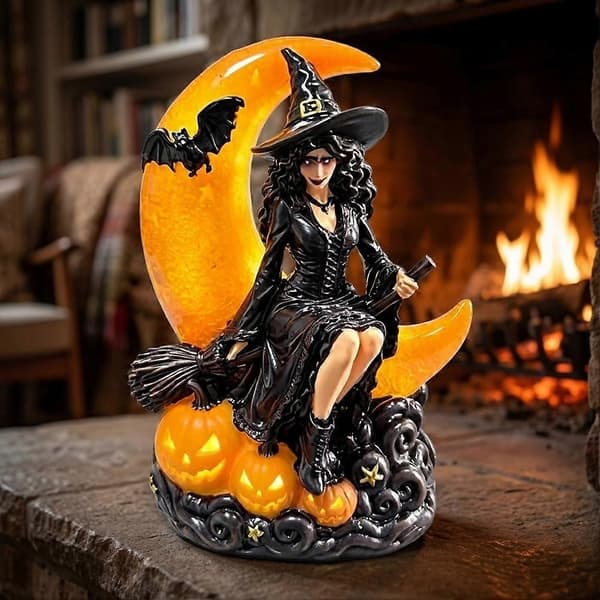 Halloween Heksemåne-statue gotisk nattlys dekor harpiks 13x18 cm