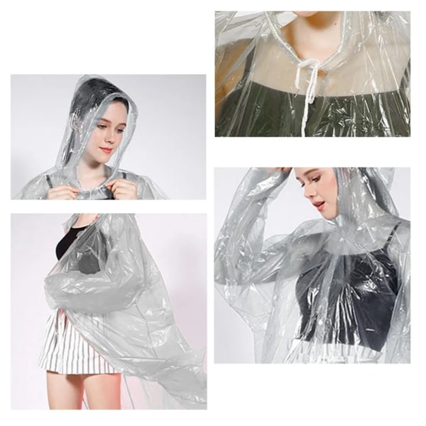 10 st Hooded Raincoat Transparent Rain Cape Engångs Regn Cape Raincoat