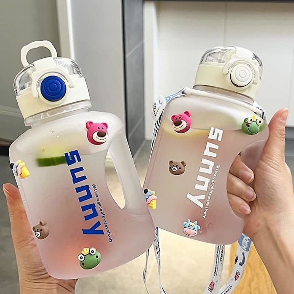 1000ml Stor Vattenflaska med Rem, Cartoon Sugrör Studentkopp, Fruktte Vattenflaska, Sugrör Vattenkopp Kreativ Handhållen Kopp, Tonhink Pl