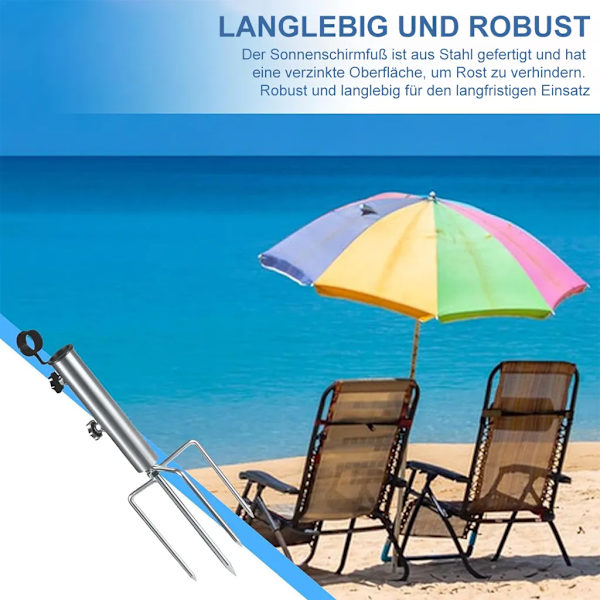 Parasolholder, parasolholder med pløk til græsplænen, velegnet til strand, camping, 46 cm