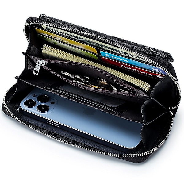 Äkta läder transparent touch screen mobil plånbok crossbody väska mini tote väska för kvinnor, grå
