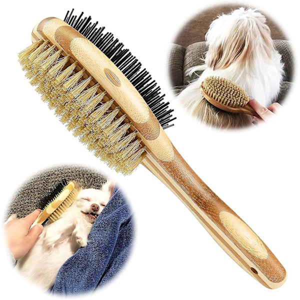 Double Sided Dog/Cat Brush, Dog Grooming Comb for Massage and Shedding, Soft Bristle, Ideal for Short, Medium and Long Haired Pets 232*67mm