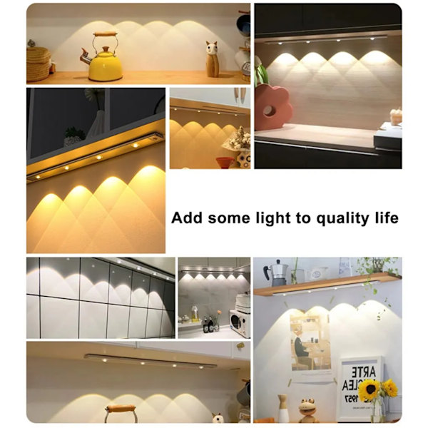 30cm LED-skåpsbelysning, USB-laddningsbart batteri nattljus skåpsbelysning, garderobsbelysning bottenstångsbelysning köksbelysning, självhäftande sensorbelysning