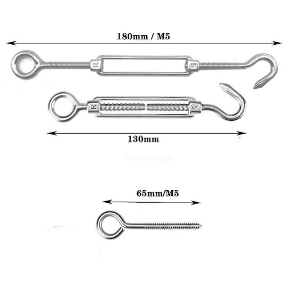 30m rustfritt ståltau hengesett, ståltausett, 2mm belagt rustfritt ståltau, med M5 tau strammer og øyekroker, for klatreplanter, rekkverk