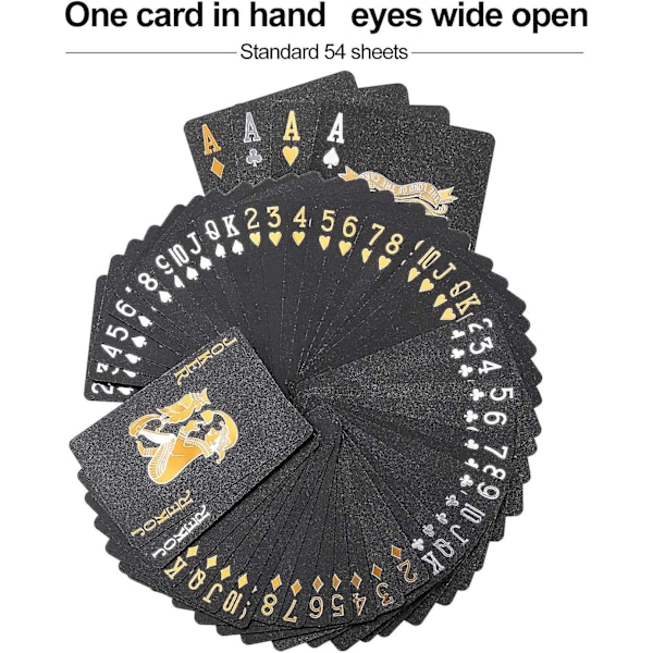 Cool Svarta Spelkort, Vattentäta Svart-guld Folie Pokerkort Med Presentförpackning, Perfekt För Magi, Vattenspel Och Fest