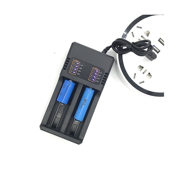 2-fack Smart 18650 Laddare Litiumbatteri Laddare Universell Batteri USB Laddare Smart Laddare för（Svart）