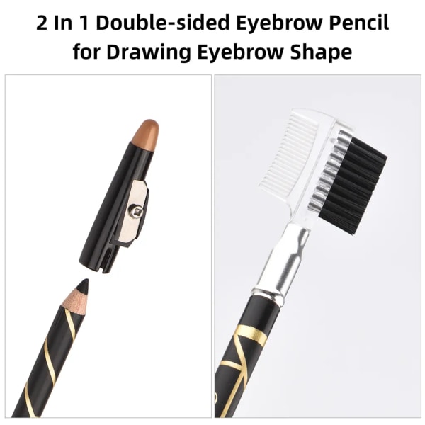 2 i 1 dubbla ögonbrynspenna för att rita ögonbrynsform Långvarig vattentät och svettsäker ögonbrynsfärgpenna med vässare Makeup Tool