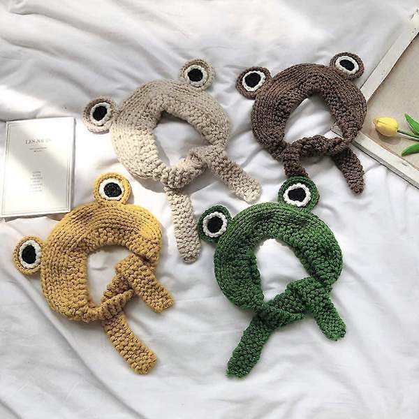 Söt Storögd Rolig Groda Beaniehatt med Öronlappar Stickade Mössor Varma Manschetter Vintermössa för Kvinnor Barn (Grön)