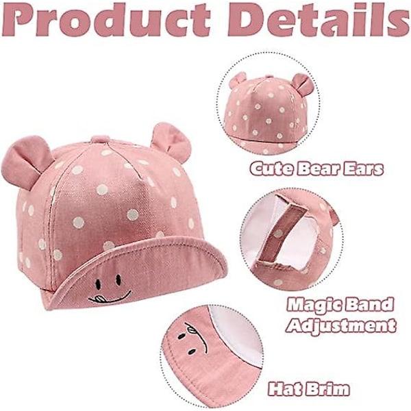 Dww-Rose-Polka Bomull Bb Cap 12 24 Måneder for Jente Gutt Barn Solhatt Justerbar Cap Vår t Høst