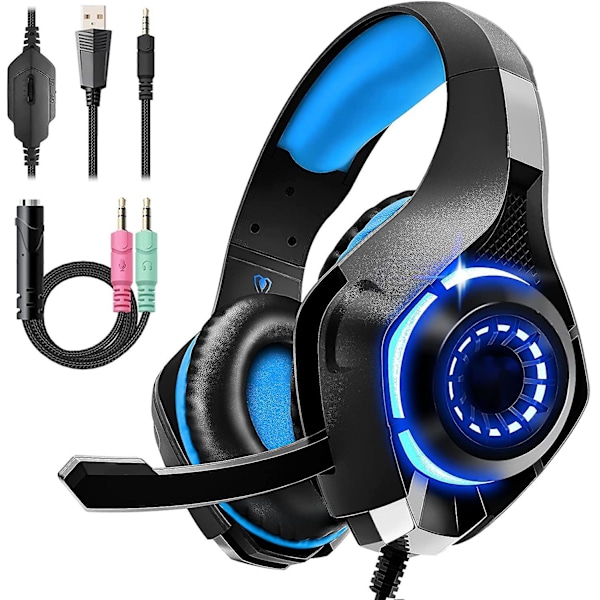 Gaming Headset for PS4 PS5 Xbox One Switch PC med støydempende mikrofon, dyp bass og stereolyd