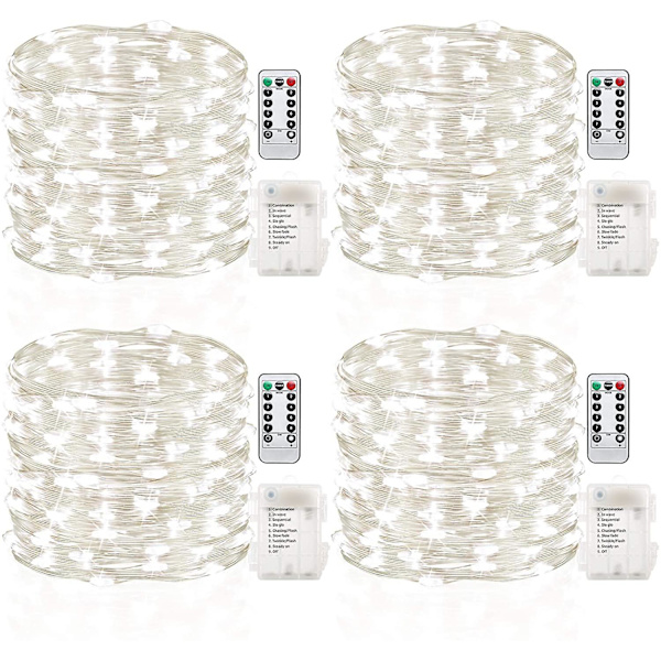 4-pack 16,4 fot 50 LED-ljusslinga batteridriven med fjärrkontroll timer vattentät