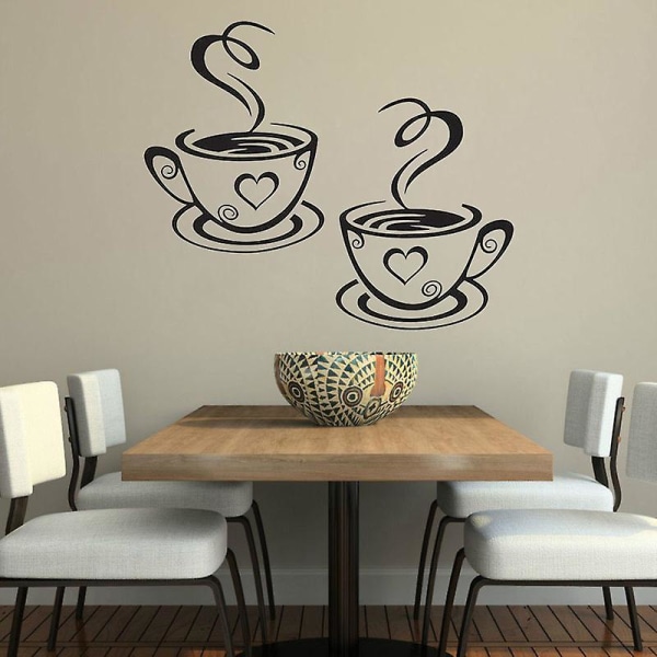 2 ark, 4 mugg väggdekal konst kök vinyl kaffe dekor klistermärke svart kakel mugg överföring klistermärke dekor citat te kaffe hem kärlek B