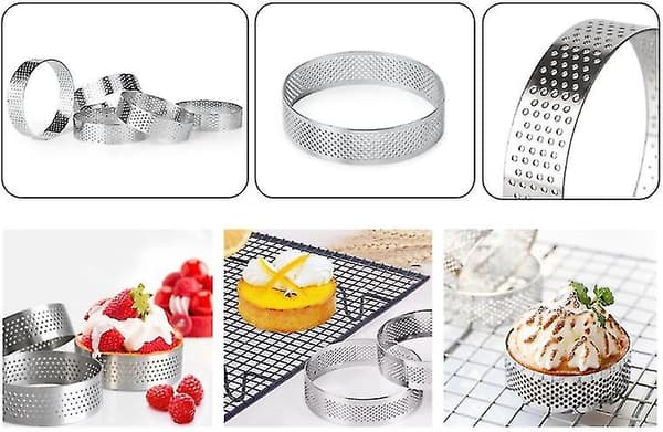 Kakeform 9CM Fransk Dessert Sirkulær Tertering Rustfritt Stål Perforering Fruktpai Quiche Kake Mousseform 5 Stk