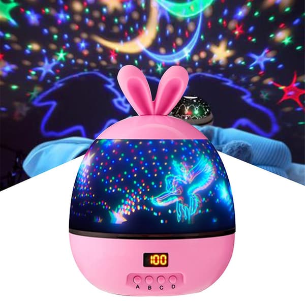 Stjernehimmel-projektor LED-projektorlampe Barn 360 roterende lysmoduser - Rosa