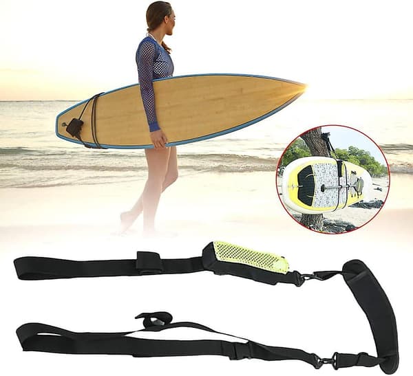 Justerbar skulderstropp i nylon til surfebrett (1 stk, svart)