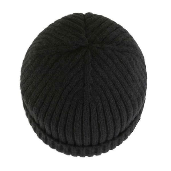 Termisk strikket skihue til mænd - Foret med fleece, ørebeskyttelse, til vinter Black