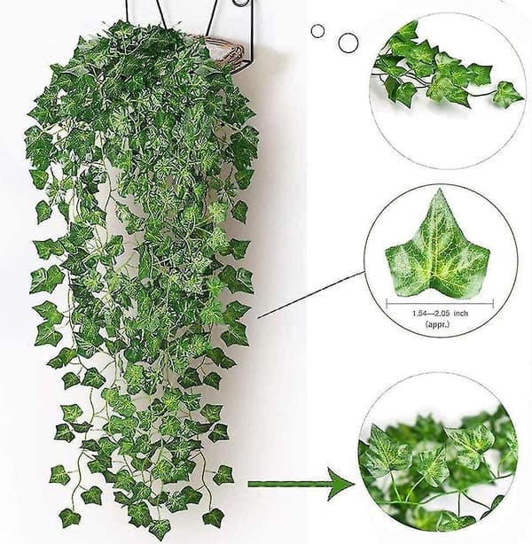 Kunstig Vedbend, 2 Stk. 2m Blad Feelys, Kunstige Planter Med 20 Lysdioder Og Grønt Blad, LED Ranke Lys