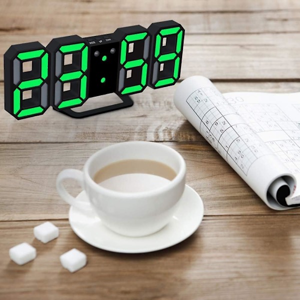 3D digitalt vækkeur LED vægur med 3 justerbare lysstyrkeniveauer Snooze Dimmer Let at læse sort-blå