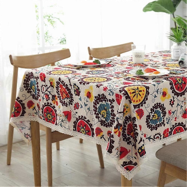 Bomullsduk Rektangulär Duken Solros Bordduk Spets Bordsskydd Mångsidig Inomhus och Utomhus (90 x 90 cm, Solros)