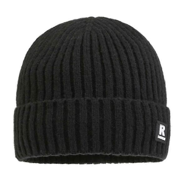 Termisk strikket skihue til mænd - Foret med fleece, ørebeskyttelse, til vinter Black