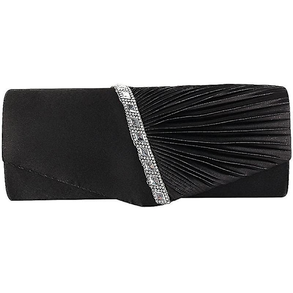 Kvinde Clutch Taske Vintage Satin, Kvinde Aften Håndtaske Elegant Kæde Tasker, Pung Til Bryllup Prom Fest (Sort)