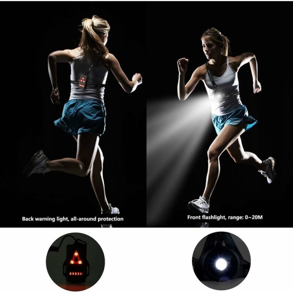 Juoksuvalo, 3-moodia USB ladattava vartalovalo takavalolla ja säädettävällä hihnalla yöjuoksijoille lenkkeilijöille Patikointi Retkeily Patikointi