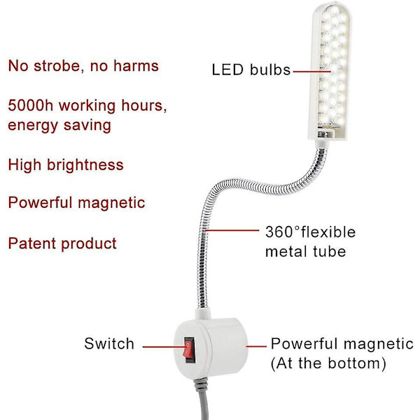Sylampor LED-arbetslampa 30 LED-lampor Flexibel svanhals för sömnad Läsning Hantverk Smink