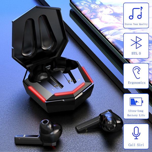 TWS-Earbuds Gaming Earbuds True Wireless Earphone Med Mikrofon Bluetooth Hovedtelefon