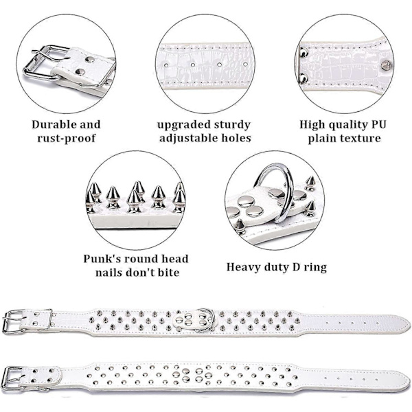Spikad Hund Koppel i Läder, Nitade Anti-Bita Svampnitar Justerbara Valp Krage, Premium PU Husdjur Hals Skydd Tunga Choker för Små Medi