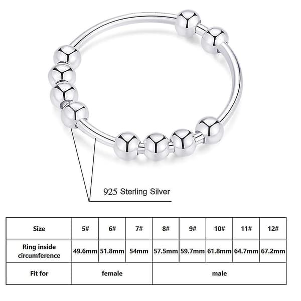 925 Sterling Sølv Anti Angst Ring Til Kvinder Mænd Fidget Ringe Mod Angst Angst Ring Med Perler Spinner Ring Mod Angst Spinder Ring (10)