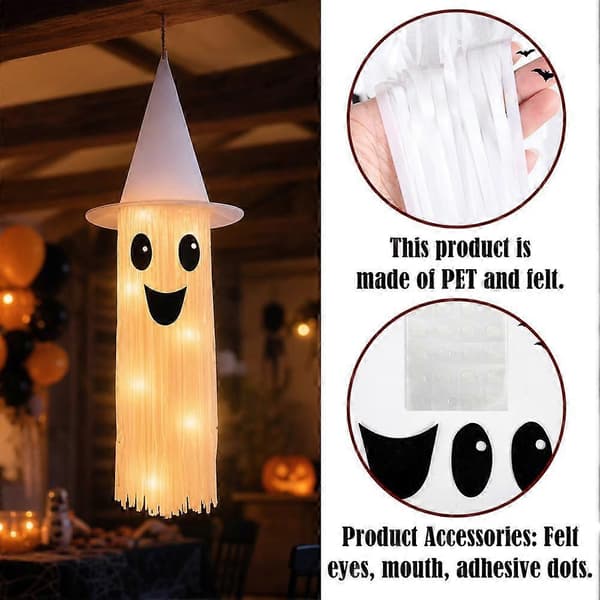 Lysende spøkelseslampe-anheng DIY-ansikt festlig atmosfære Halloween-dekor White 1pcs