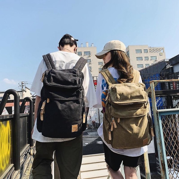 2022 ny koreansk stil vintage ryggsäck kvinnlig student canvas ryggsäck  herr utomhus fritid resväska vandring ryggsäck (Ljus khaki) 0ea7 | Fyndiq