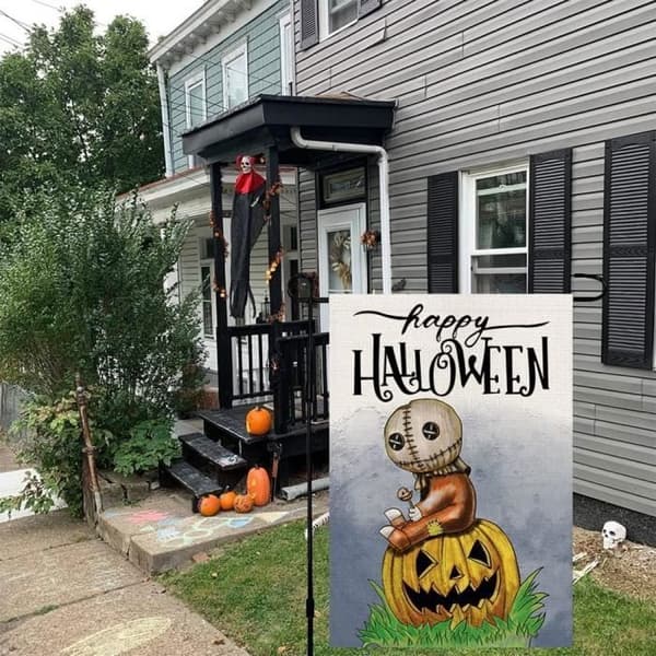 Halloweenflagg - KAKOO - Gresskarhageflagg - Oransje Svart - Hvit - Polyester Oransje VEGGDEKORASJON