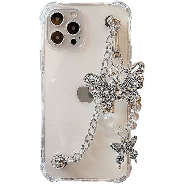 Hsyhere Flicka Kvinna Vacker Elegant Fjäril Tema Transparent Mjuk Tpu Silikon Gummi Telefonfodral För Iphone 11 +metall Fjäril Rem Armband Ch