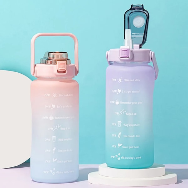 2000 ml rosa läckagesäker vattenflaska med sugrör Fitness, dricksflaska Inspirerande sportvattenflaska