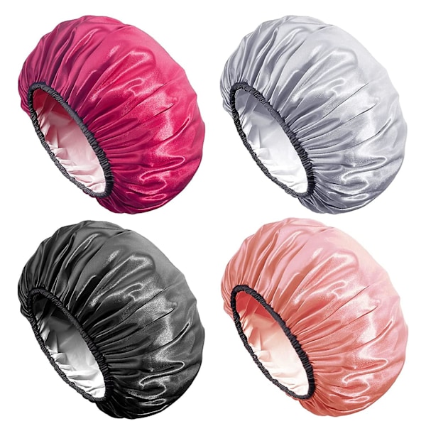 Duschmössa, duschmössa för kvinnor med långt hår, extra stor, återanvändbar 100% vattentät duschmössa, satin hårbonnet badmössa, 4 färger