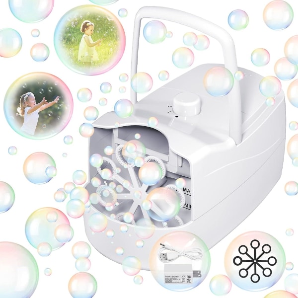 Bubbelmaskin Automatisk bubbelblåsningsmaskin, 10000+ bubblor per minut, 2 hastigheter (vit)
