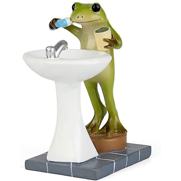 Fairy Garden Djur Staty Utomhus Miniatyr Badrum Groda Figur - Borsta Tänderna