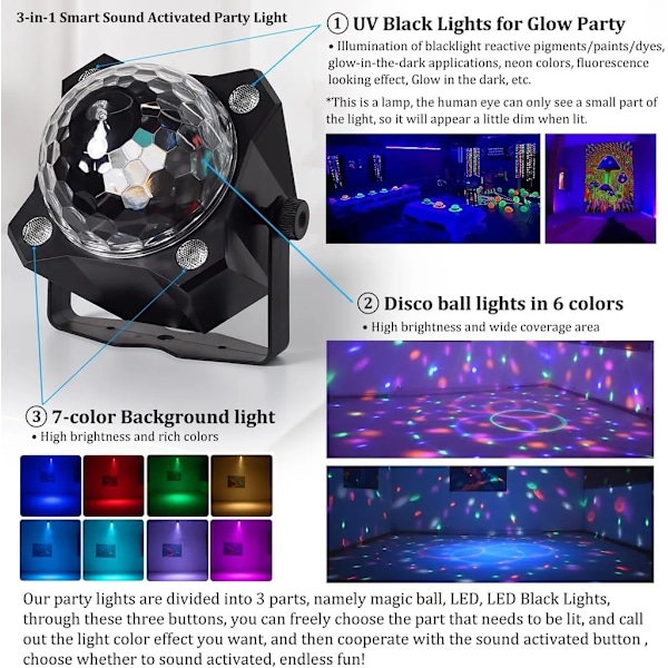Disco lysfestlys, LED-farge strobe-lys, scenelys, for fest, bar, hjem