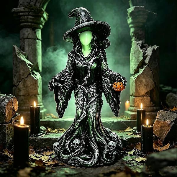 Lysende Heks Resin Figur Halloween Dekoration 18,5 cm Kompakt Stabil Blød