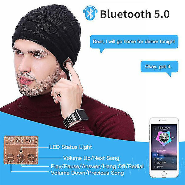 Lämmin Bluetooth-neulehattu, jolla voit soittaa ja kuunnella kappaleita