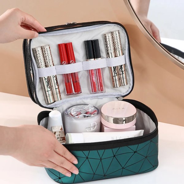 Toalettväska Dubbellagers kosmetikaväska Transparent Stor kosmetisk väska för resor Organisera necessär män och kvinnor, necessär